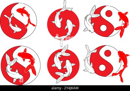 Symbole Yin-yang avec koi au lieu de cercles sans bordure. Illustration de Vecteur