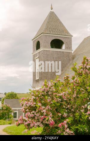 Monhegan Community Church Tower sur Monhegan Island, Maine Banque D'Images