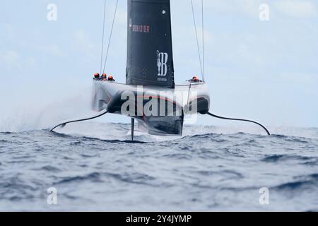 18 septembre 2024 ; Port de Barcelone, Catalogne, Espagne ; Coupe des Amériques 2024, Louis Vuitton Cup demi-finale Yacht Race ; Ineos Britannia Banque D'Images