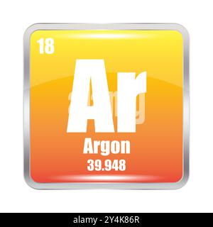 Icône argon. Elément chimique Ar. Numéro atomique 18. Masse 39.948. Image carrée jaune. Symbole vectoriel. Illustration de Vecteur