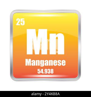 Icône manganèse. Elément chimique MN. Numéro atomique 25. Masse 54.938. Image carrée orange. Symbole vectoriel. Illustration de Vecteur