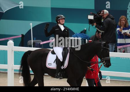 Versailles, France. 3 septembre 2024. L'autrichienne Julia Sciancalepore chevauchant Heinrich IV lors de la compétition de dressage équestre aux Jeux paralympiques de Paris 2024. (Crédit image : © JDG/ZUMA Press Wire) USAGE ÉDITORIAL SEULEMENT! Non destiné à UN USAGE commercial ! Banque D'Images