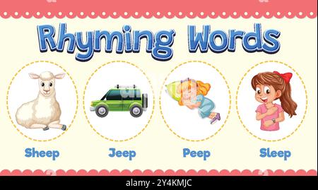 Illustration de mots rimant avec des images Illustration de Vecteur