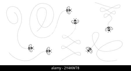 Acrobaties aériennes des abeilles. Tracés en pointillés hypnotisants formant des spirales, des boucles et des formes de cœur Illustration de Vecteur