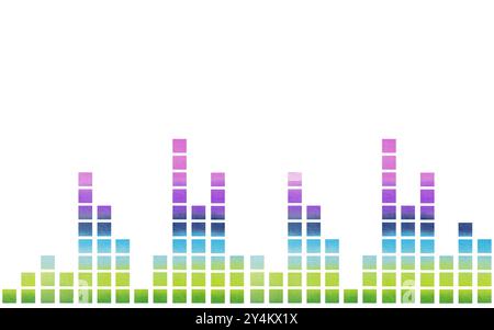 Une bande sonore multicolore de bordure transparente composée de pixels en vibration. Égaliseur de musique en couleur arc-en-ciel dans le style rétro des années 80, 90. Aquarelle Banque D'Images