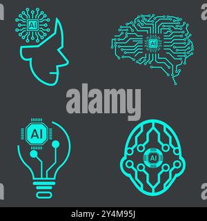 Tête de technologie et icônes d'idée, telles que robot, numérique, vr, ai, cyber et Vector Line Icons vecteur clip art illustration vectorielle de conception Illustration de Vecteur