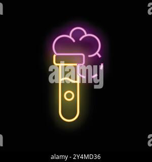 Icône néon éclatante d'un tube à essai libérant un nuage de vapeur, symbolisant une expérience scientifique Illustration de Vecteur
