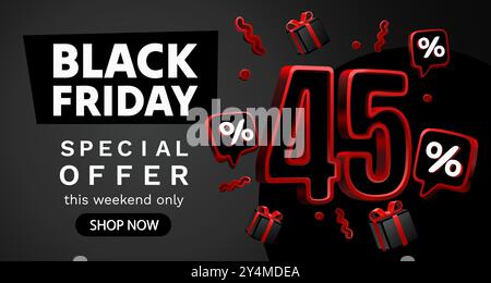 Black Friday 45 pour cent, offre spéciale, dépliant de réduction. Vecteur Illustration de Vecteur