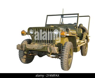 Militaire 'jeep' ( modèle des années 1940) la légendaire voiture de prêt-bail était l'auto de base pour l'état-major de l'officier soviétique pendant la Seconde Guerre mondiale.Est isolé sur le blanc. Banque D'Images