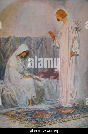 Illustration de l'Annonciation par W.H.Margetson tirée de l'édition de 1902 de la Bible de l'enfant imprimée Cassell and Company Limited Banque D'Images