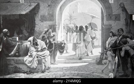 Mordecai refusant de faire preuve de vénération à Haman (Esther) à partir de la peinture d'Ernest Normand dans l'édition de 1902 The Child's Bible Printed Cassell and Company Banque D'Images