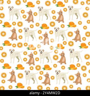 chat, chien avec mangue et orange comme fond de motif Illustration de Vecteur