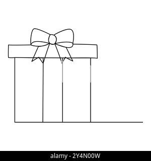 Boîtes-cadeaux suspendues. Dessin d'art continu d'une ligne dessin d'art de ligne de boîte cadeau. Paquet surprise emballé pour noël ou fête d'anniversaire. Illustration de Vecteur