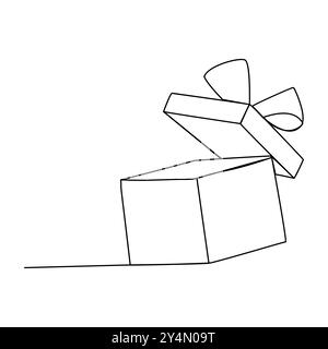 Boîtes-cadeaux suspendues. Dessin d'art continu d'une ligne dessin d'art de ligne de boîte cadeau. Paquet surprise emballé pour noël ou fête d'anniversaire. Illustration de Vecteur