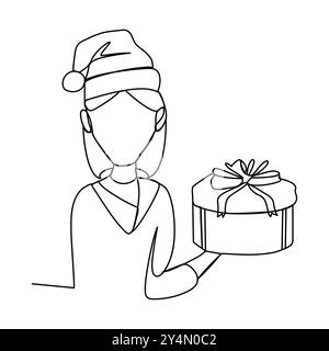 cadeau, vecteur, paquet, présent, illustration, isolé, boîte, icône, fond, anniversaire, doodle, graphique, contour, ruban, surprise, abstrait, art, b Illustration de Vecteur