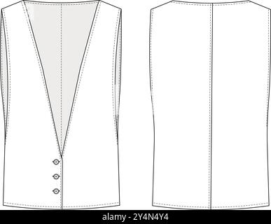 large col en v surdimensionné modèle de gilet technique dessin falt croquis cad maquette de mode femme Illustration de Vecteur