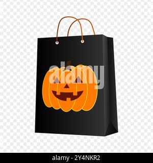 Illustration vectorielle de sac à provisions noir avec citrouille d'Halloween sur fond transparent Illustration de Vecteur