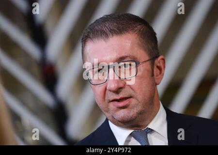 Bruxelles, Belgique. 19 septembre 2024. Hristijan MICKOSKI, premier ministre de Macédoine du Nord, donne un discours à Bruxelles, Belgique, le 19 septembre 2024. Crédit : ALEXANDROS MICHAILIDIS/Alamy Live News Banque D'Images