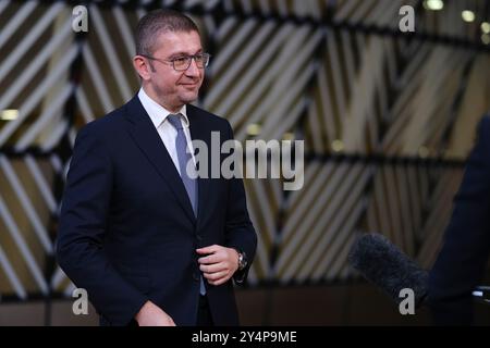 Bruxelles, Belgique. 19 septembre 2024. Hristijan MICKOSKI, premier ministre de Macédoine du Nord, donne un discours à Bruxelles, Belgique, le 19 septembre 2024. Crédit : ALEXANDROS MICHAILIDIS/Alamy Live News Banque D'Images