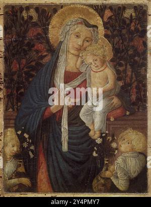 Vierge à l'enfant avec deux anges devant une haie rose peinture de pseudo-Pier Francesco Fiorentino (copie après), italien, école florentine, active dans la seconde moitié du XVe siècle Banque D'Images