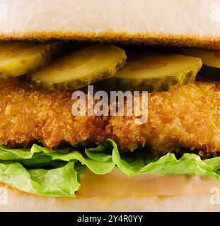 hamburger avec des pépites et des concombres marinés Banque D'Images