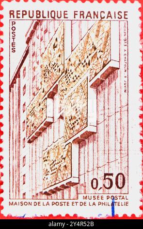 Photo d'un timbre-poste en franc français de 0,50 Musée postal de Paris Maison de poste et philatélique 1973 Banque D'Images