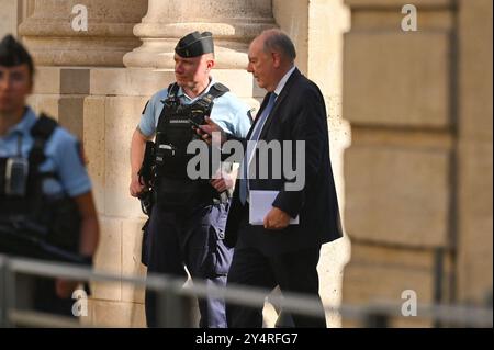 Paris, France. 19 septembre 2024. Hervé Marseille quitte Matignon après la formation du gouvernement et après la rencontre décisive à Matignon avec les forces politiques pour former un gouvernement le 19 septembre 2024. Photo de Tomas Stevens/ABACAPRESS. COM Credit : Abaca Press/Alamy Live News Banque D'Images