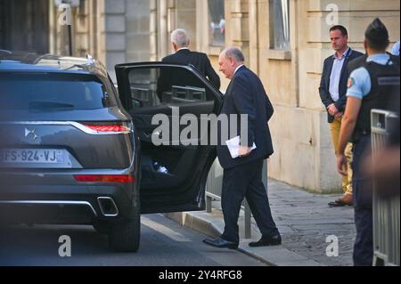 Paris, France. 19 septembre 2024. Hervé Marseille quitte Matignon après la formation du gouvernement et après la rencontre décisive à Matignon avec les forces politiques pour former un gouvernement le 19 septembre 2024. Photo de Tomas Stevens/ABACAPRESS. COM Credit : Abaca Press/Alamy Live News Banque D'Images