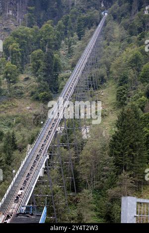 Funiculaire fermé pour le Kitzsteinhorn à Kaprun, Autriche. Le 11 novembre 2000, 155 personnes sont mortes dans un incendie dans le tunnel du funiculaire Railwa Banque D'Images