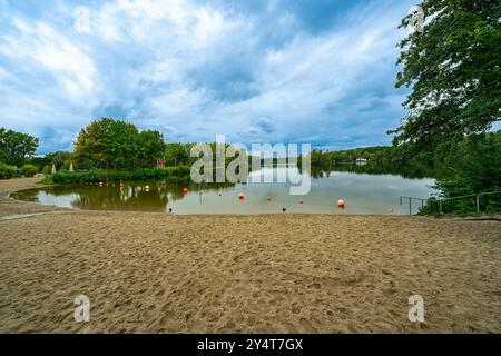 Vue aérienne de la plage d'Albers-See près de Lippstadt. Lippstadt, NRW, Rhénanie du Nord-Westphalie, Allemagne Banque D'Images