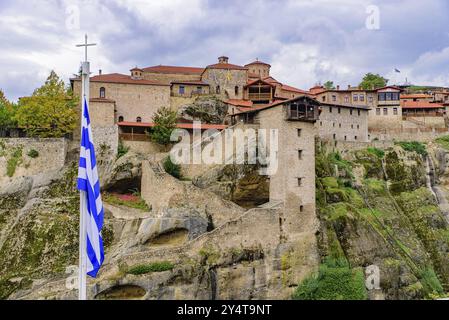 Monastère Saint du Grand Météoron, le plus grand monastère orthodoxe oriental des Météores, Grèce, Europe Banque D'Images