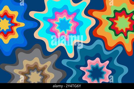 Fond abstrait avec des formes ondulées colorées et des étoiles parfaites pour les cartes de vœux, les bannières, les affiches ou les projets de conception créative. Illustration de Vecteur