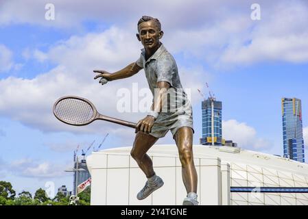 Statue de Rod laver, joueur de tennis australien, au Melbourne Park, Melbourne, Australie, Océanie Banque D'Images