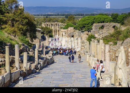 Rue Curetes, une des rues principales du site archéologique d'Éphèse en Turquie Banque D'Images