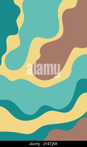Motif abstrait ondulé dans les couleurs sarcelle, jaune et marron. Idéal pour les arrière-plans, les dessins, les textiles et les projets artistiques modernes. Illustration de Vecteur
