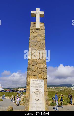 Monument du Cap Roca (Cabo da Roca), le point le plus occidental de l'Europe à Sintra, Portugal, Europe Banque D'Images