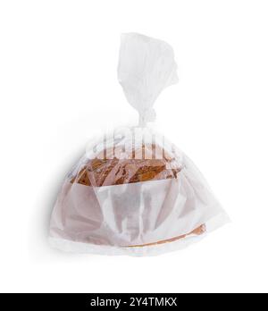 Pain scellé de pain de grain entier dans un sac en plastique isolé sur blanc Banque D'Images