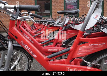 Stadtrad Hambourg. Louez un vélo. Station de location à Hambourg dans la Speicherstadt Banque D'Images