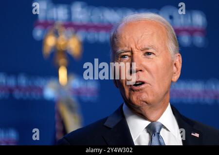 Washington, États-Unis. 19 septembre 2024. Le président AMÉRICAIN Joe Biden prononce une allocution au Economic Club of Washington le jeudi 19 septembre 2024, à Washington, DC. Photo de Yuri Gripas/UPI crédit : UPI/Alamy Live News Banque D'Images