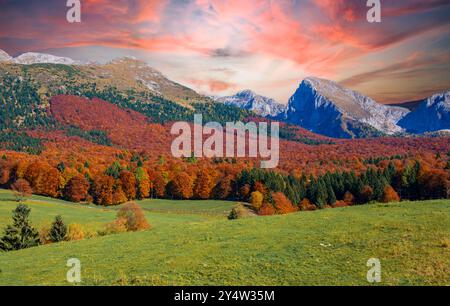 Le bel automne sur les montagnes d'Alpago au Col Indes au-dessus de Tambre dans la province de Belluno en Vénétie Italie Banque D'Images