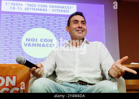 Viterbo, Italie. 19 septembre 2024. Roberto Vannacci durante la chiusura delll'evento Organizato dall'associazione &#x201c;Noi con Vannacci&#x201d ; a Viterbo, Gioved&#xec;, 19 Settembre 2024 (Foto Roberto Monaldo/LaPresse) Roberto Vannacci lors de la clôture de l'événement organisé par l'association "Noi con Vannacci" à Viterbo, jeudi 19 septembre 2024 (photo de Monaldo/Lapresse Live) Banque D'Images