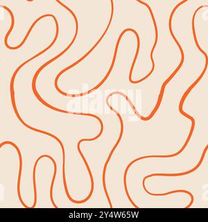 Motif abstrait sans couture avec des squiggles et des griffonnages. Lignes courbes tissées. L'encre chaotique gribouillonne la texture décorative. Griffonnages désordonnés, ondulés et bouclés l Illustration de Vecteur