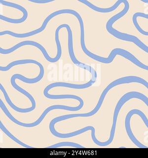 Motif abstrait sans couture avec des squiggles et des griffonnages. Lignes courbes tissées. L'encre chaotique gribouillonne la texture décorative. Griffonnages désordonnés, ondulés et bouclés l Illustration de Vecteur