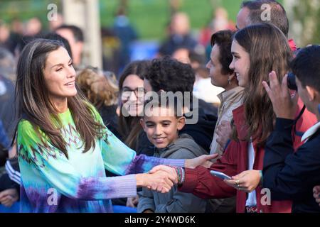 La Reine Letizia d'Espagne visite 2023 exemplaires Arroes, pion et Candanal (Villaviciosa) lors des Prix Princesse des Asturies 2023 le 21 octobre 2023 à Arroes, pion et Candanal (Villaviciosa), Espagne. Banque D'Images