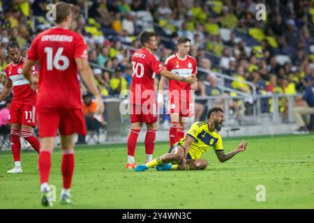 Nashville, États-Unis. 18 septembre 2024. Le milieu de terrain de Nashville SC Anibal Godoy (20 ans) descend sur le terrain. Le Chicago Fire FC affronte le Nashville SC au GEODIS Park à Nashville, Tennessee, le 18 septembre 2024. (Photo de Kindell Buchanan/Sipa USA) crédit : Sipa USA/Alamy Live News Banque D'Images