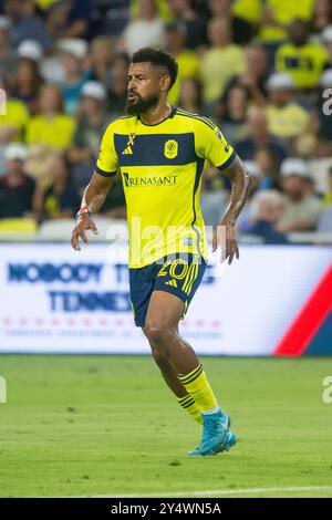 Nashville, États-Unis. 18 septembre 2024. Milieu de terrain de Nashville SC Anibal Godoy (20 ans). Le Chicago Fire FC affronte le Nashville SC au GEODIS Park à Nashville, Tennessee, le 18 septembre 2024. (Photo de Kindell Buchanan/Sipa USA) crédit : Sipa USA/Alamy Live News Banque D'Images