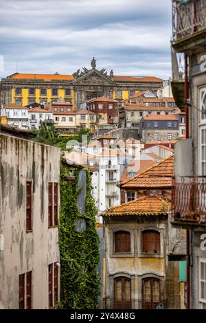 Maisons colorées bordent la colline à Porto, Portugal Banque D'Images