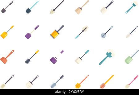 Cette illustration présente un ensemble diversifié de brosses de toilette, présentant divers designs et couleurs pour maintenir la propreté de la salle de bain Illustration de Vecteur
