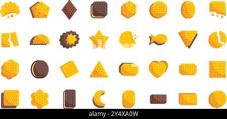 Une variété de délicieux biscuits et biscuits sont présentés, présentant différentes formes, garnitures et niveaux d'être apprécié comme collations Illustration de Vecteur