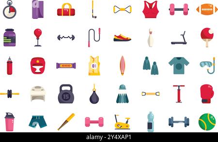 Cet ensemble comprend diverses icônes liées aux sports, aux entraînements de gymnastique et à l'entraînement physique Illustration de Vecteur